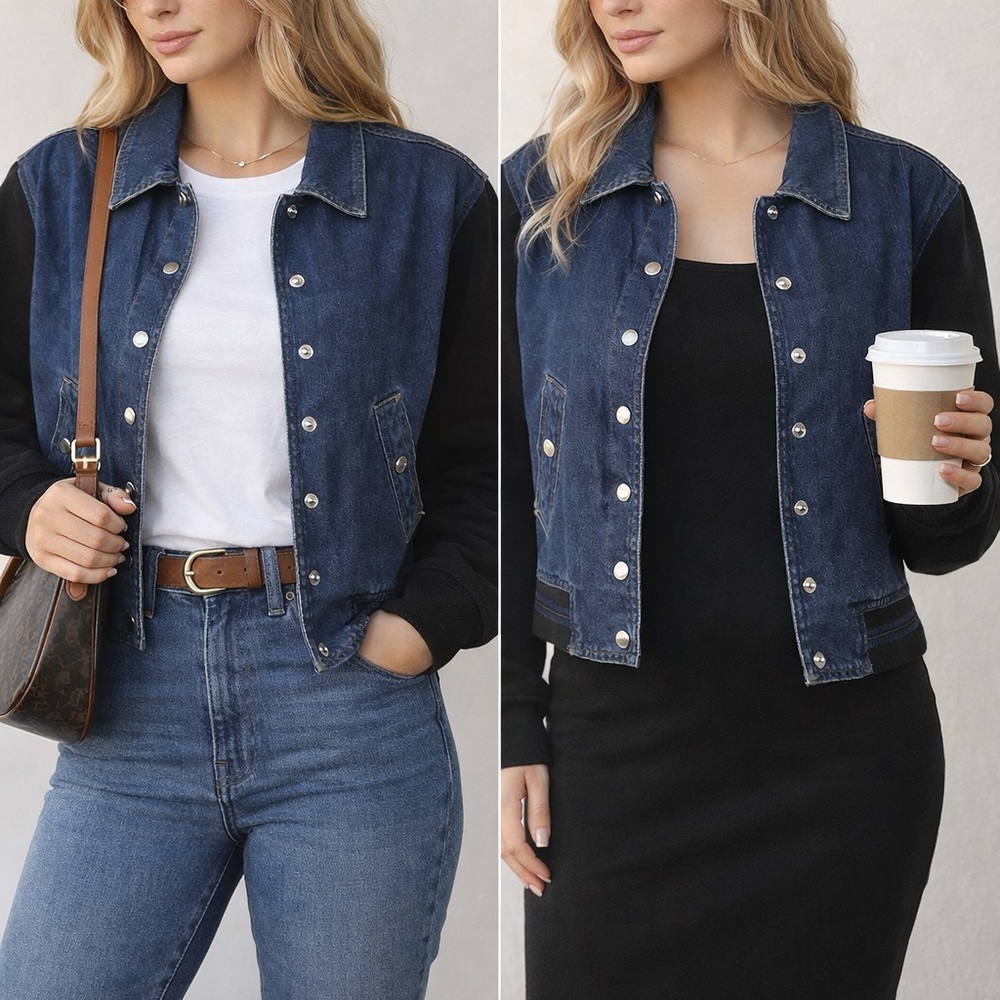 Liz Claiborne Denim and Black Contrast Jacket Y2K Vintage